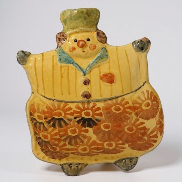 VTG Italian Clown Nursery Wall Hanging Art Pottery Trinket Soap Dish Handpainted - Picture 1 of 7